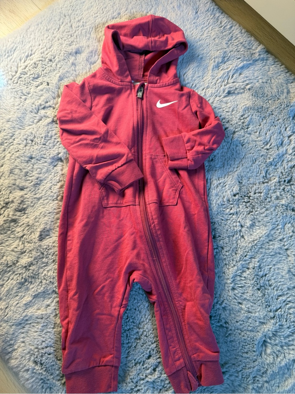 Nike Rose Pink Hooded Baby Zip-Up One-Piece